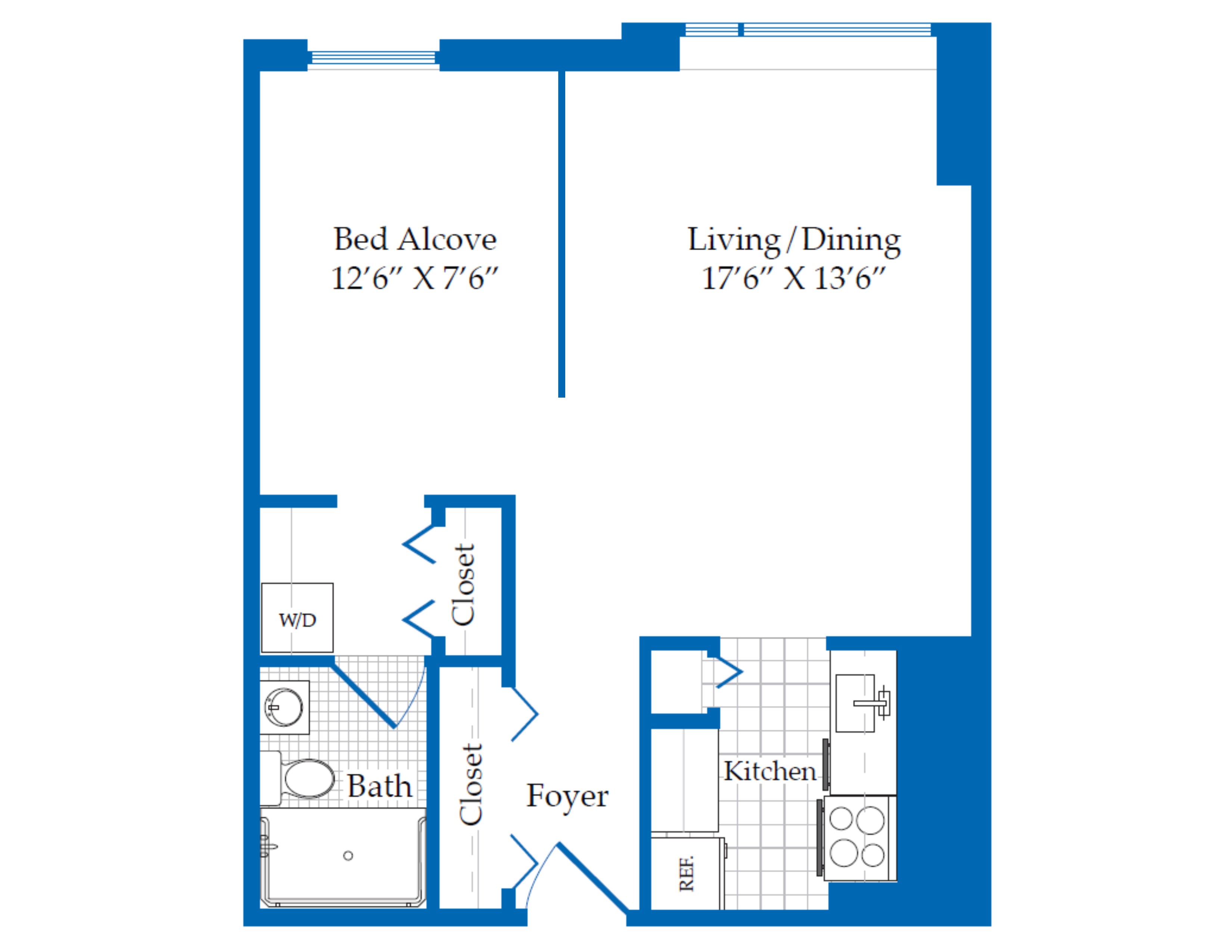 image of a floor plan for an apartment home that is a studio