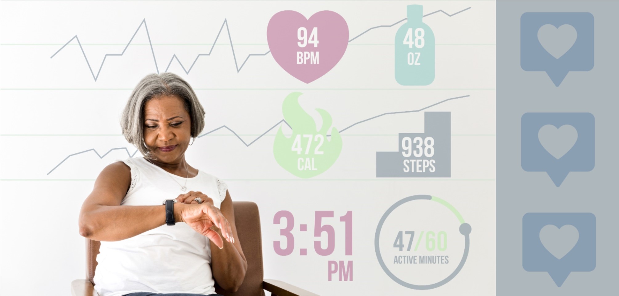 photo of a Black woman checking her pulse on a wrist monitor