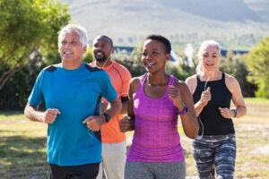 group of older adults on a run or job